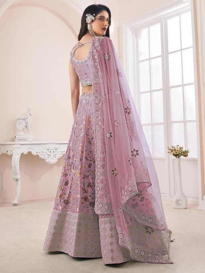Fancified Pink Thread Embroidery Silk Reception Lehenga Choli With Dupatta