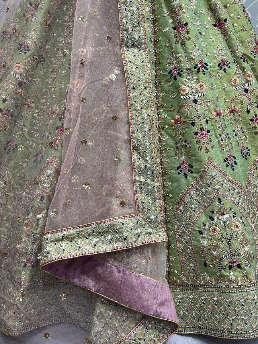 Fancified Pista Green Multi-Thread Silk Lehenga Choli With Dupatta - Zeel Clothing