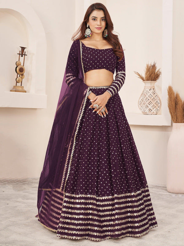 Fancified Purple Sequins Georgette Reception Wear Lehenga Choli