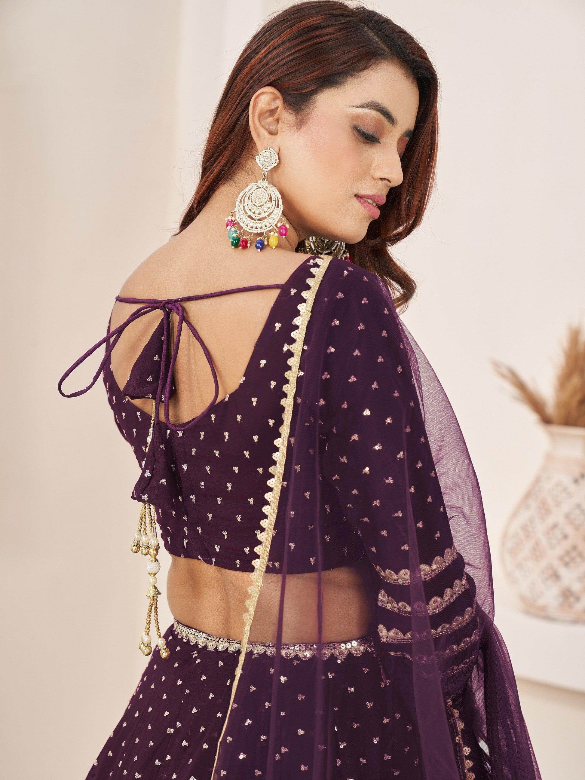 Fancified Purple Sequins Georgette Reception Wear Lehenga Choli - Zeel Clothing