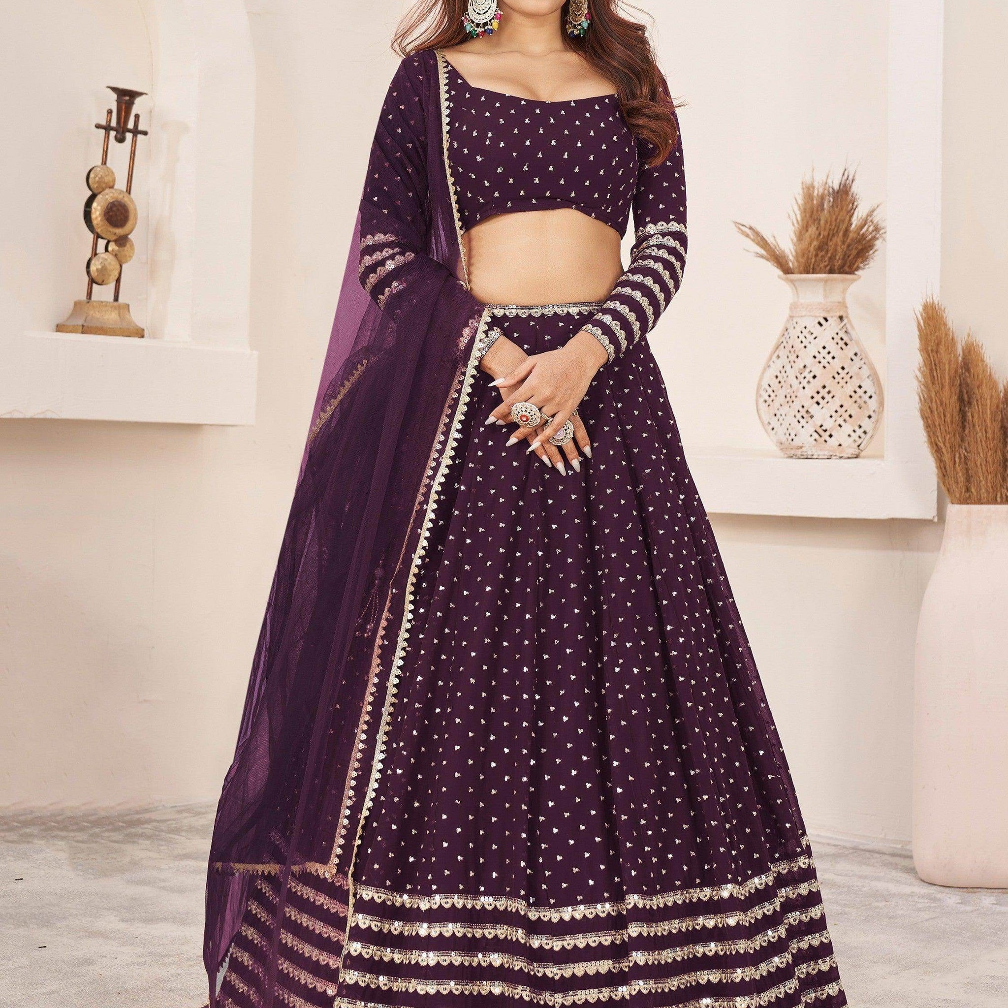 Fancified Purple Sequins Georgette Reception Wear Lehenga Choli - Zeel Clothing