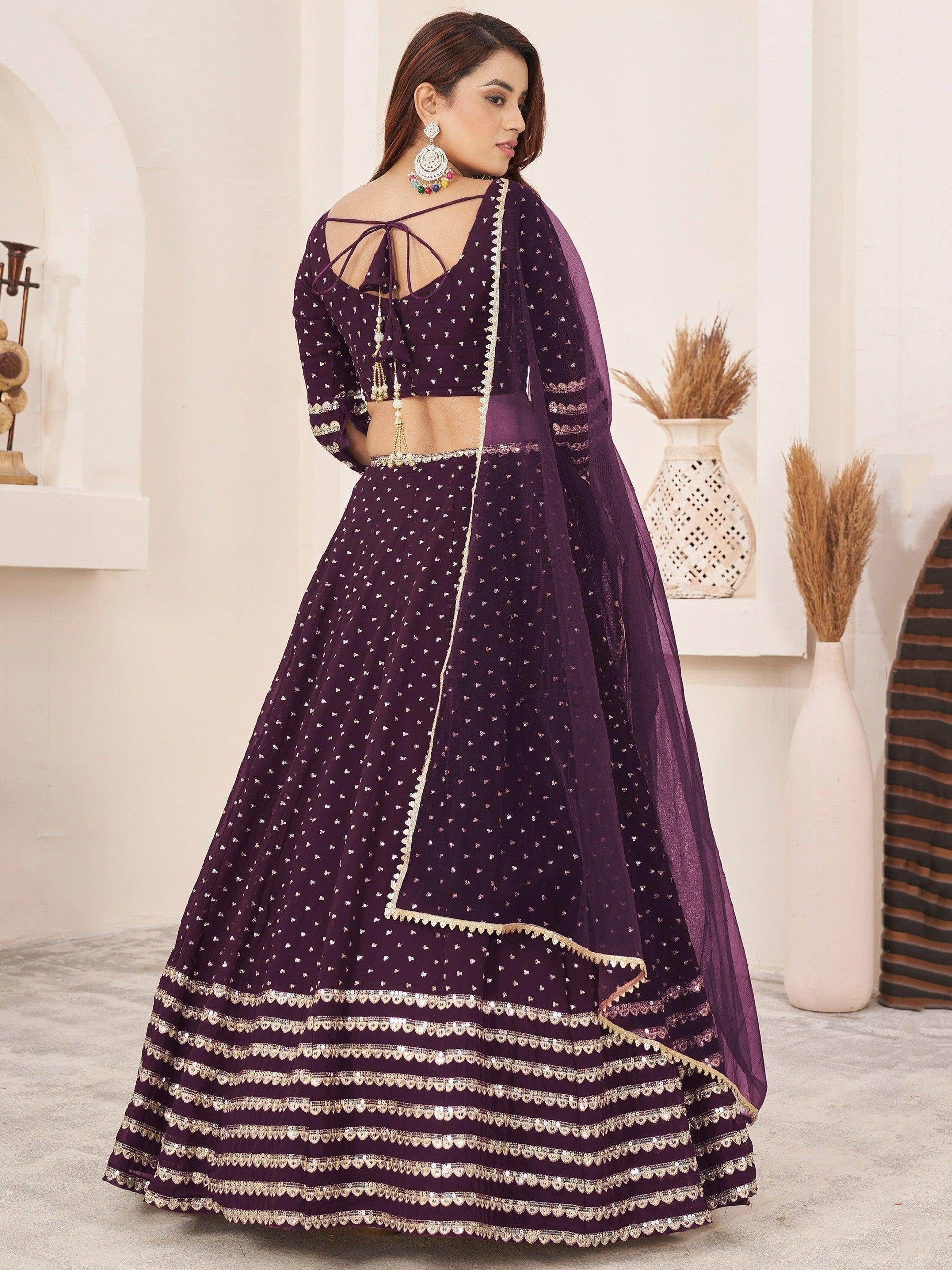 Fancified Purple Sequins Georgette Reception Wear Lehenga Choli - Zeel Clothing