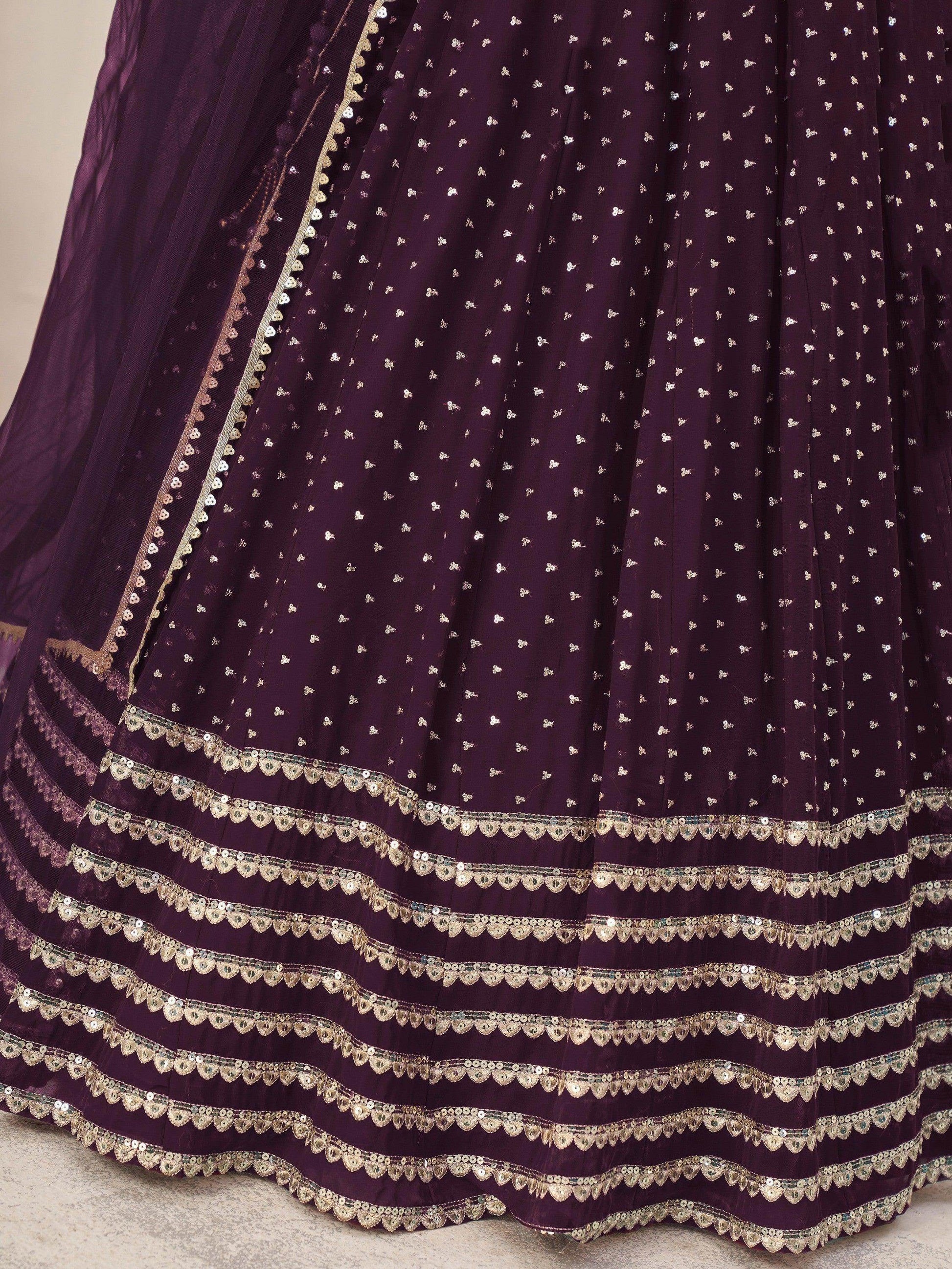 Fancified Purple Sequins Georgette Reception Wear Lehenga Choli - Zeel Clothing
