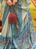 Fancified Sage Green Patola Printed Silk Festive Wear Saree With Blouse - Zeel Clothing