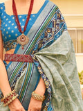 Fancified Sage Green Patola Printed Silk Festive Wear Saree With Blouse - Zeel Clothing