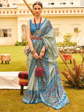 Fancified Sage Green Patola Printed Silk Festive Wear Saree With Blouse - Zeel Clothing