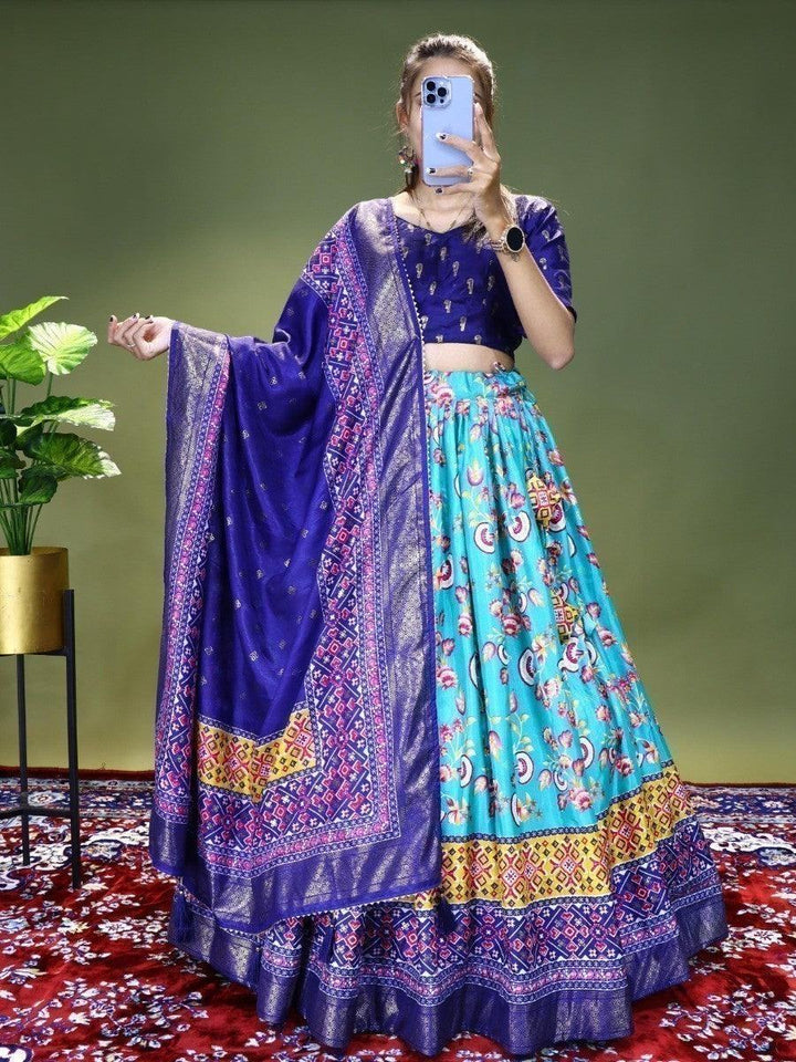 Fancified Sea Green Digital Printed Silk Festive Wear Lehenga Choli