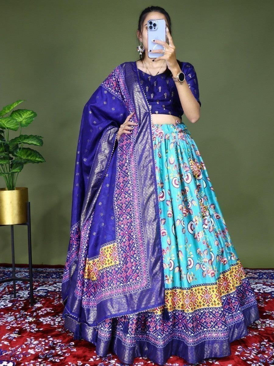 Fancified Sea Green Digital Printed Silk Festive Wear Lehenga Choli