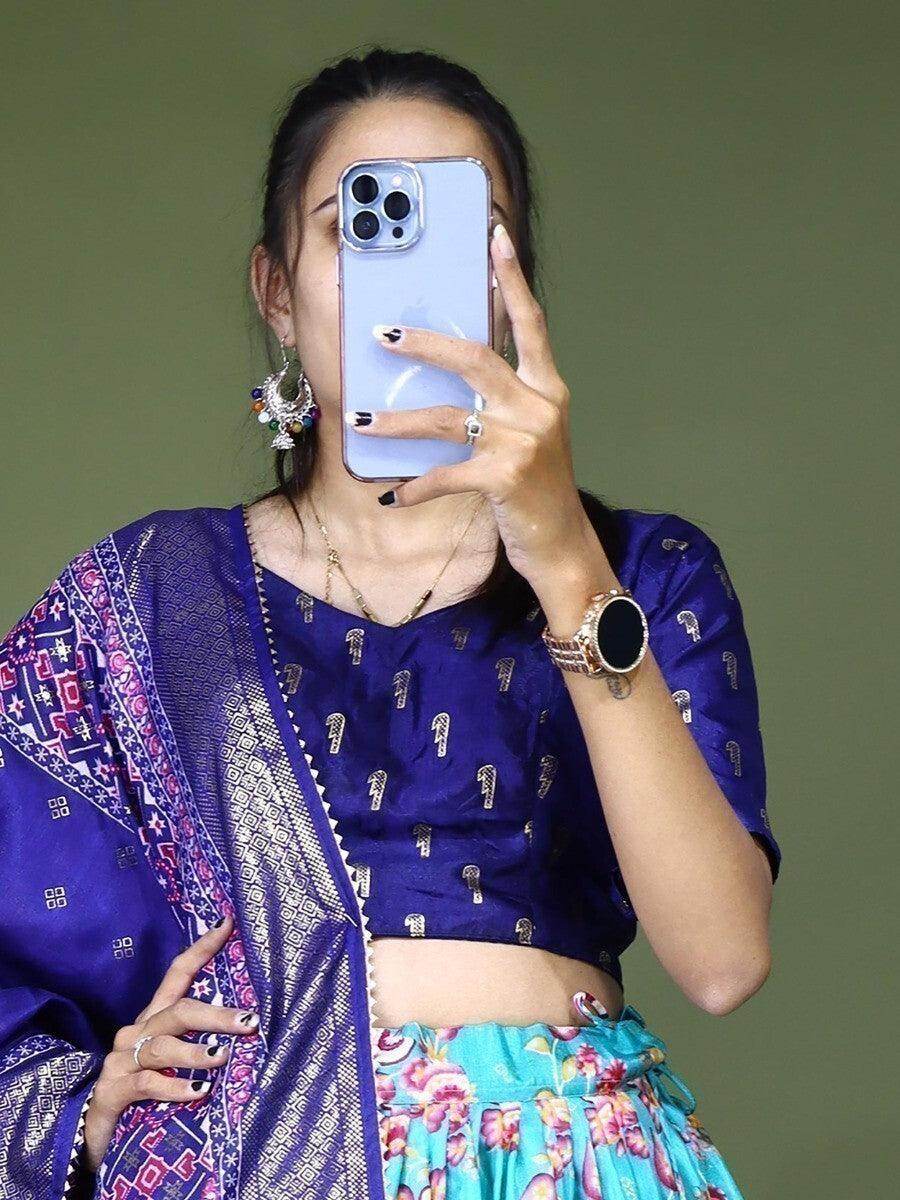Fancified Sea Green Digital Printed Silk Festive Wear Lehenga Choli - Zeel Clothing