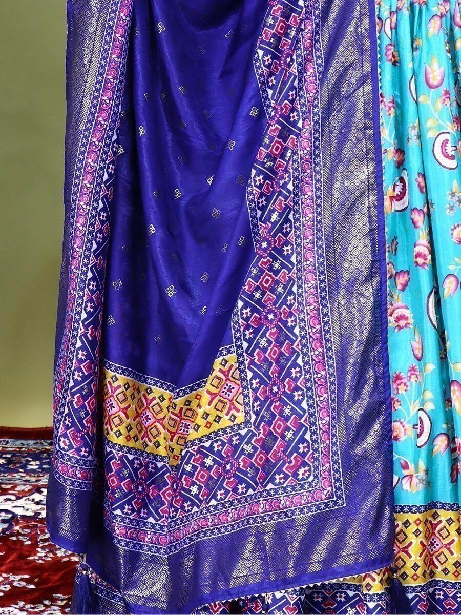 Fancified Sea Green Digital Printed Silk Festive Wear Lehenga Choli - Zeel Clothing