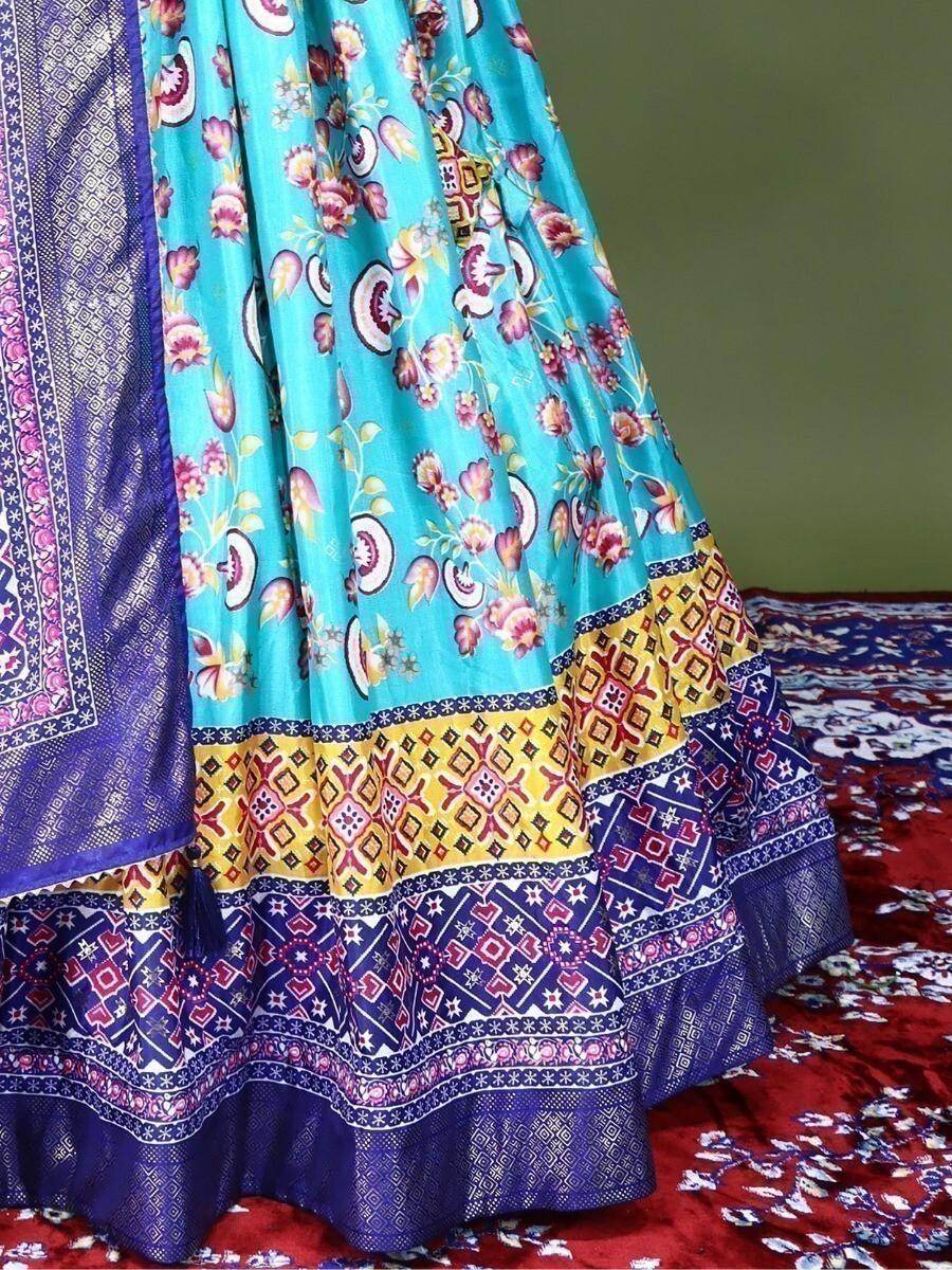 Fancified Sea Green Digital Printed Silk Festive Wear Lehenga Choli - Zeel Clothing