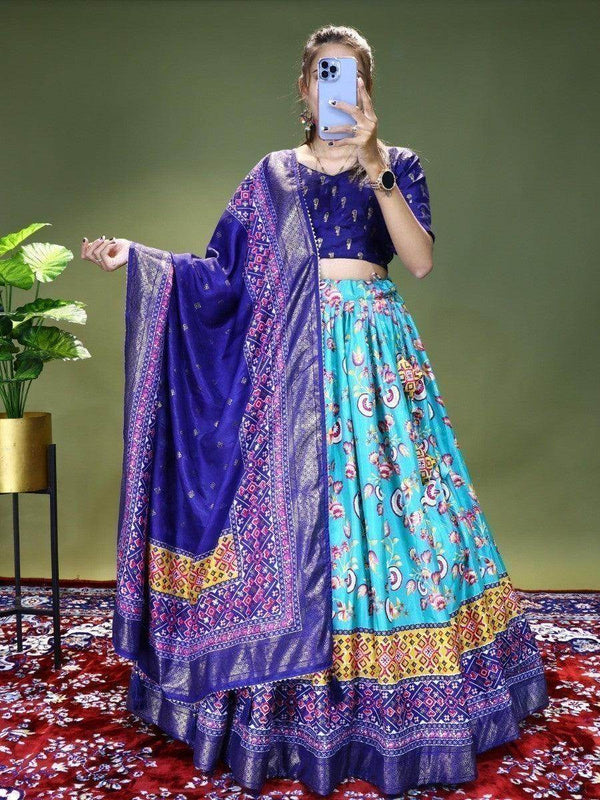 Fancified Sea Green Digital Printed Silk Festive Wear Lehenga Choli - Zeel Clothing