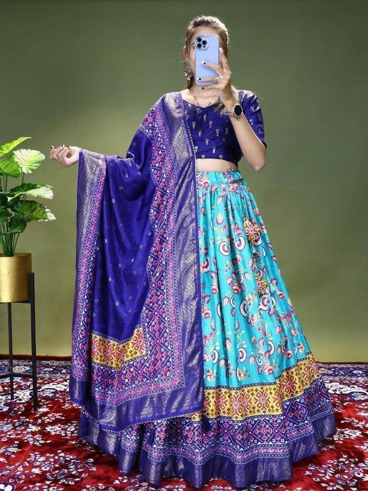 Fancified Sea Green Digital Printed Silk Festive Wear Lehenga Choli - Zeel Clothing