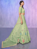 Fancified Sea Green Sequins Net Lehenga Choli With Dupatta - Zeel Clothing