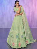 Fancified Sea Green Sequins Net Lehenga Choli With Dupatta - Zeel Clothing