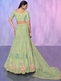 Fancified Sea Green Sequins Net Lehenga Choli With Dupatta - Zeel Clothing