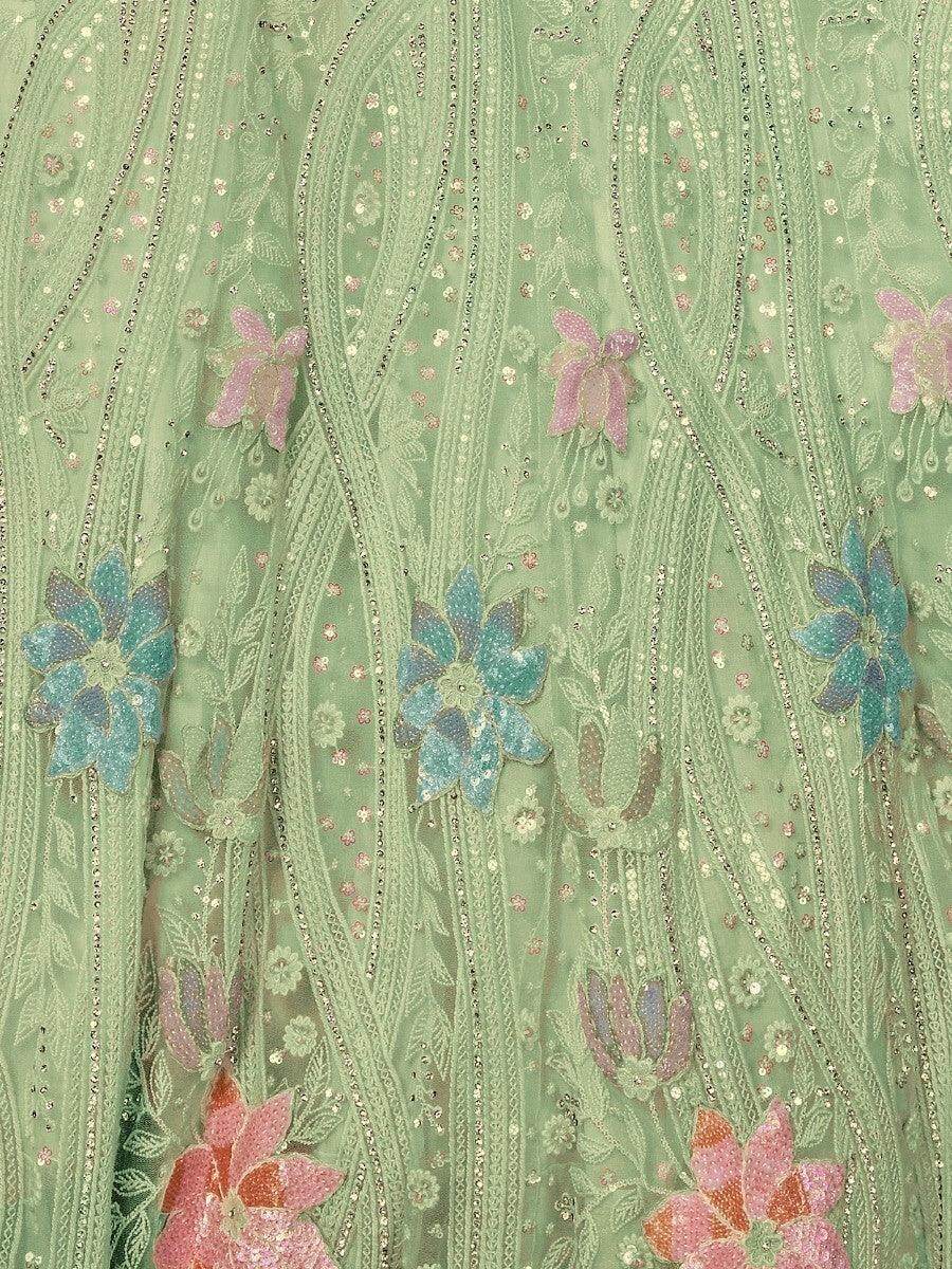 Fancified Sea Green Sequins Net Lehenga Choli With Dupatta - Zeel Clothing