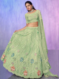 Fancified Sea Green Sequins Net Lehenga Choli With Dupatta - Zeel Clothing