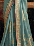 Fancified Sky Blue Zari Woven Events Wear Silk Saree With Blouse - Zeel Clothing