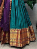 Fancified Teal Blue Zari Woven Cotton Festive Wear Gown With Dupatta - Zeel Clothing