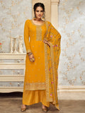Fancified Yellow Embroidered Georgette Festive Wear Palazzo Suit - Zeel Clothing