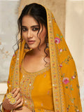 Fancified Yellow Embroidered Georgette Festive Wear Palazzo Suit - Zeel Clothing