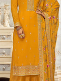 Fancified Yellow Embroidered Georgette Festive Wear Palazzo Suit - Zeel Clothing