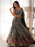 Fantabulous Black Sequins Georgette Sangeet Wear Lehenga Choli With Dupatta - Zeel Clothing