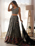 Fantabulous Black Sequins Georgette Sangeet Wear Lehenga Choli With Dupatta - Zeel Clothing