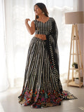 Fantabulous Black Sequins Georgette Sangeet Wear Lehenga Choli With Dupatta - Zeel Clothing