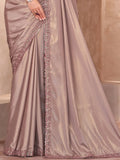 Fantabulous Brown Border Work Crepe Party Wear Saree With Blouse - Zeel Clothing