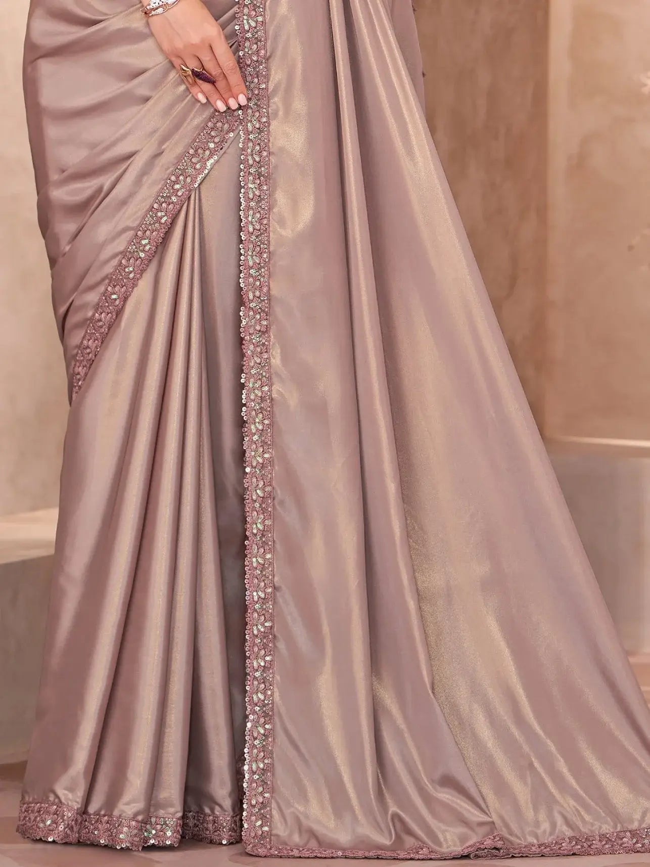 Fantabulous Brown Border Work Crepe Party Wear Saree With Blouse - Zeel Clothing