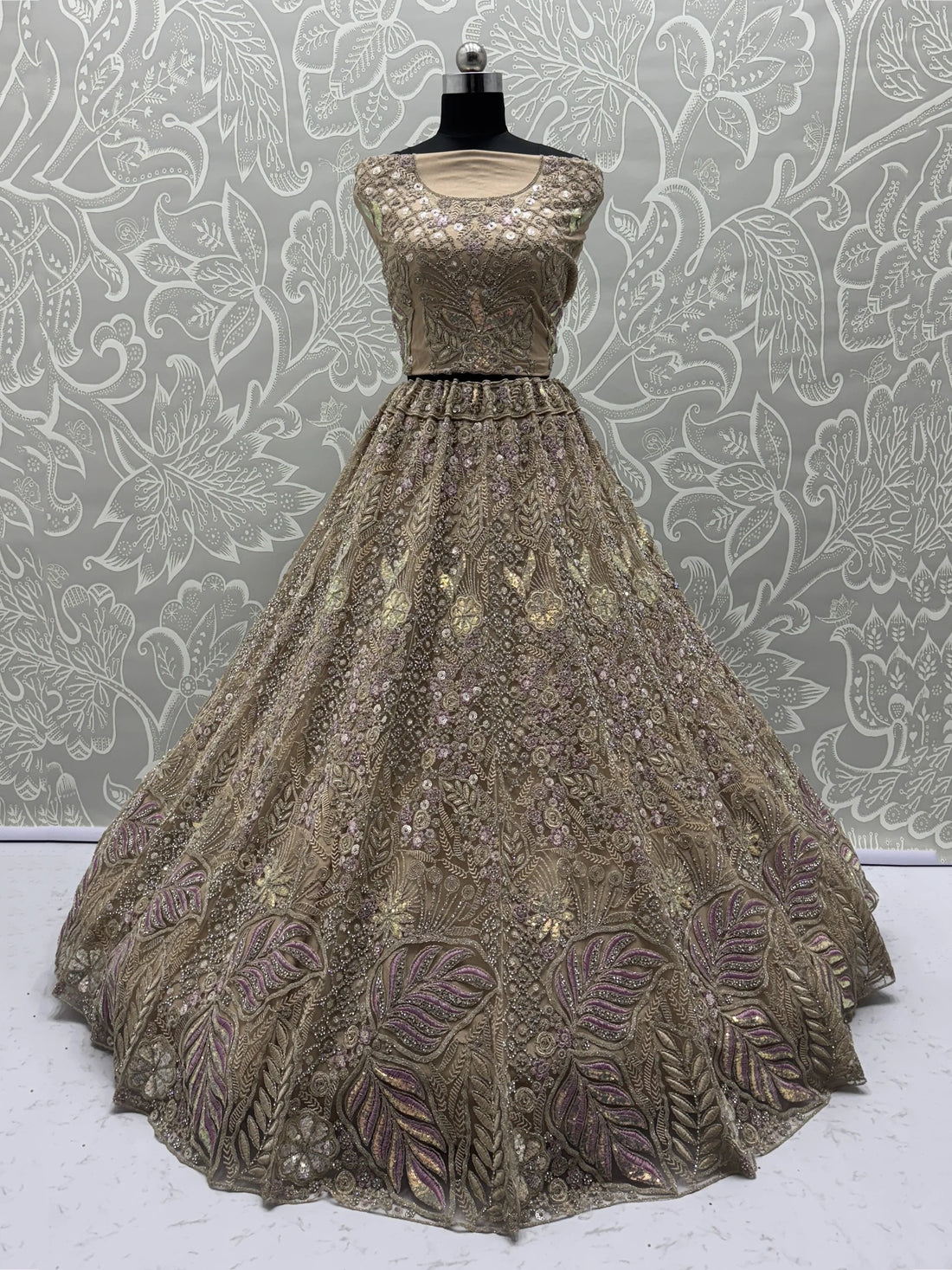 Fantabulous Golden Zircon Work Net Bridal Wear Lehenga Choli With Dupatta - Zeel Clothing