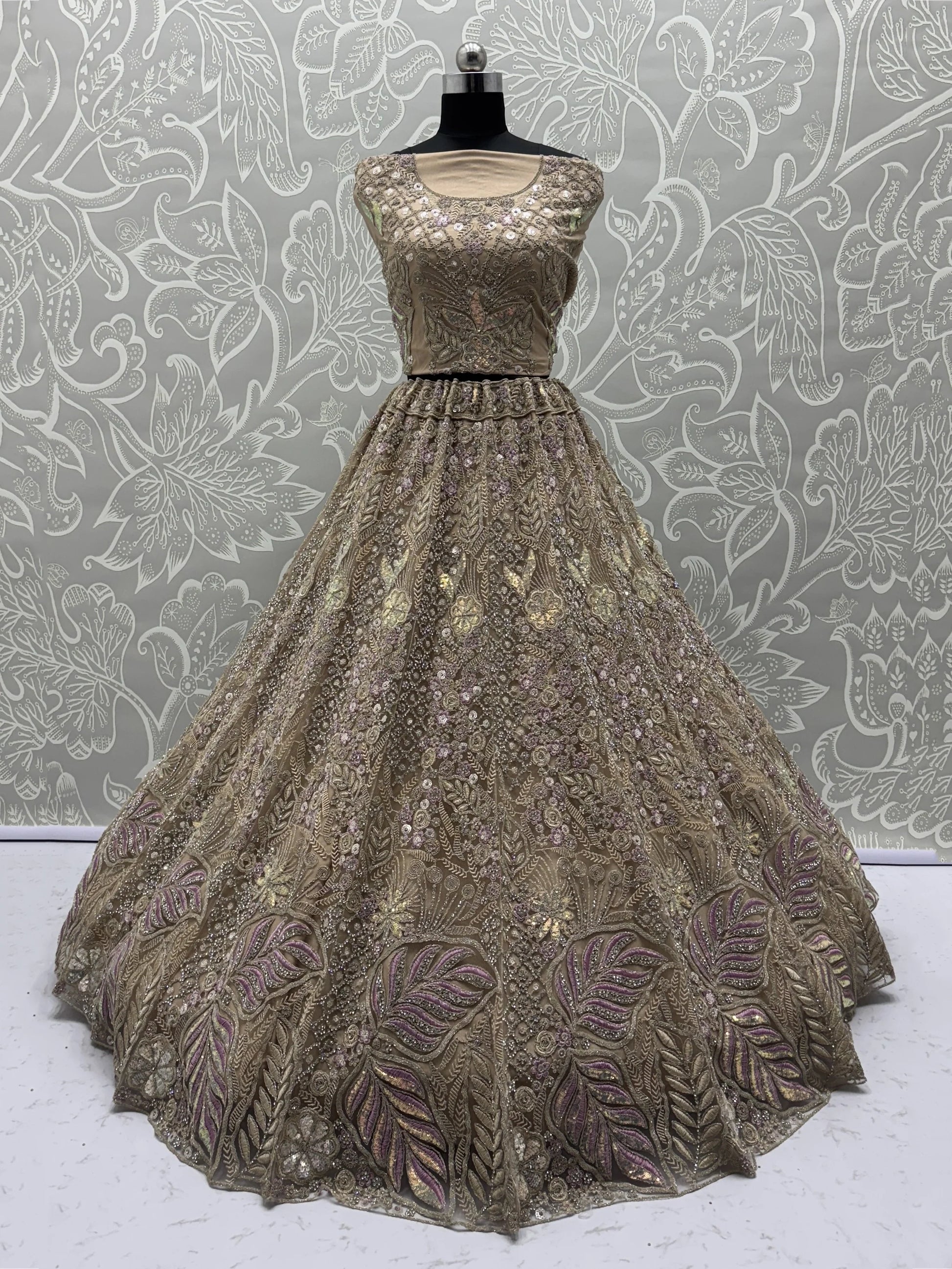 Fantabulous Golden Zircon Work Net Bridal Wear Lehenga Choli With Dupatta - Zeel Clothing