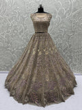 Fantabulous Golden Zircon Work Net Bridal Wear Lehenga Choli With Dupatta - Zeel Clothing