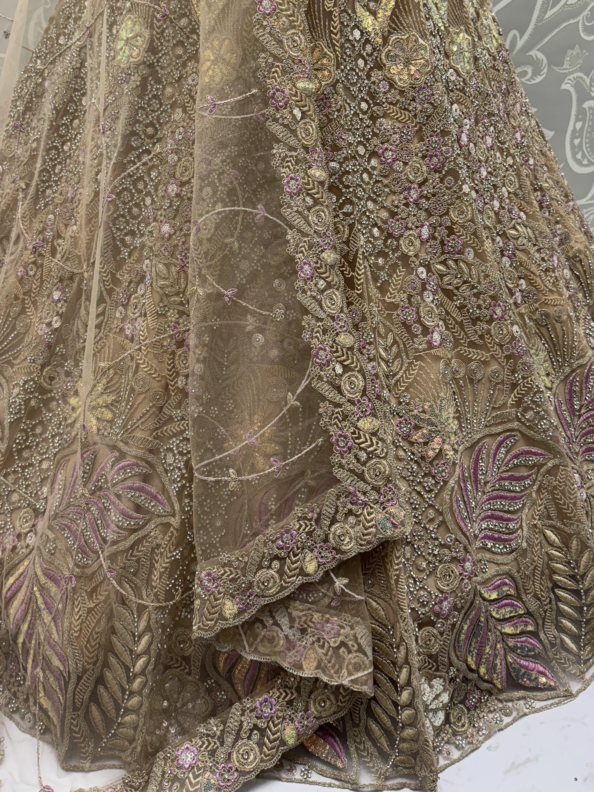 Fantabulous Golden Zircon Work Net Bridal Wear Lehenga Choli With Dupatta - Zeel Clothing