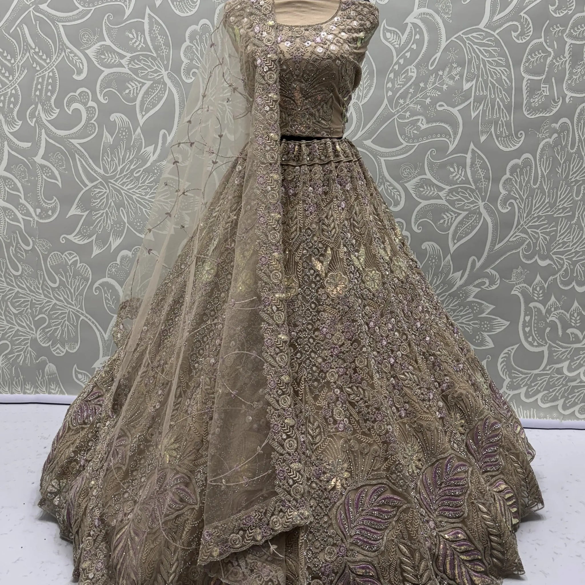 Fantabulous Golden Zircon Work Net Bridal Wear Lehenga Choli With Dupatta - Zeel Clothing