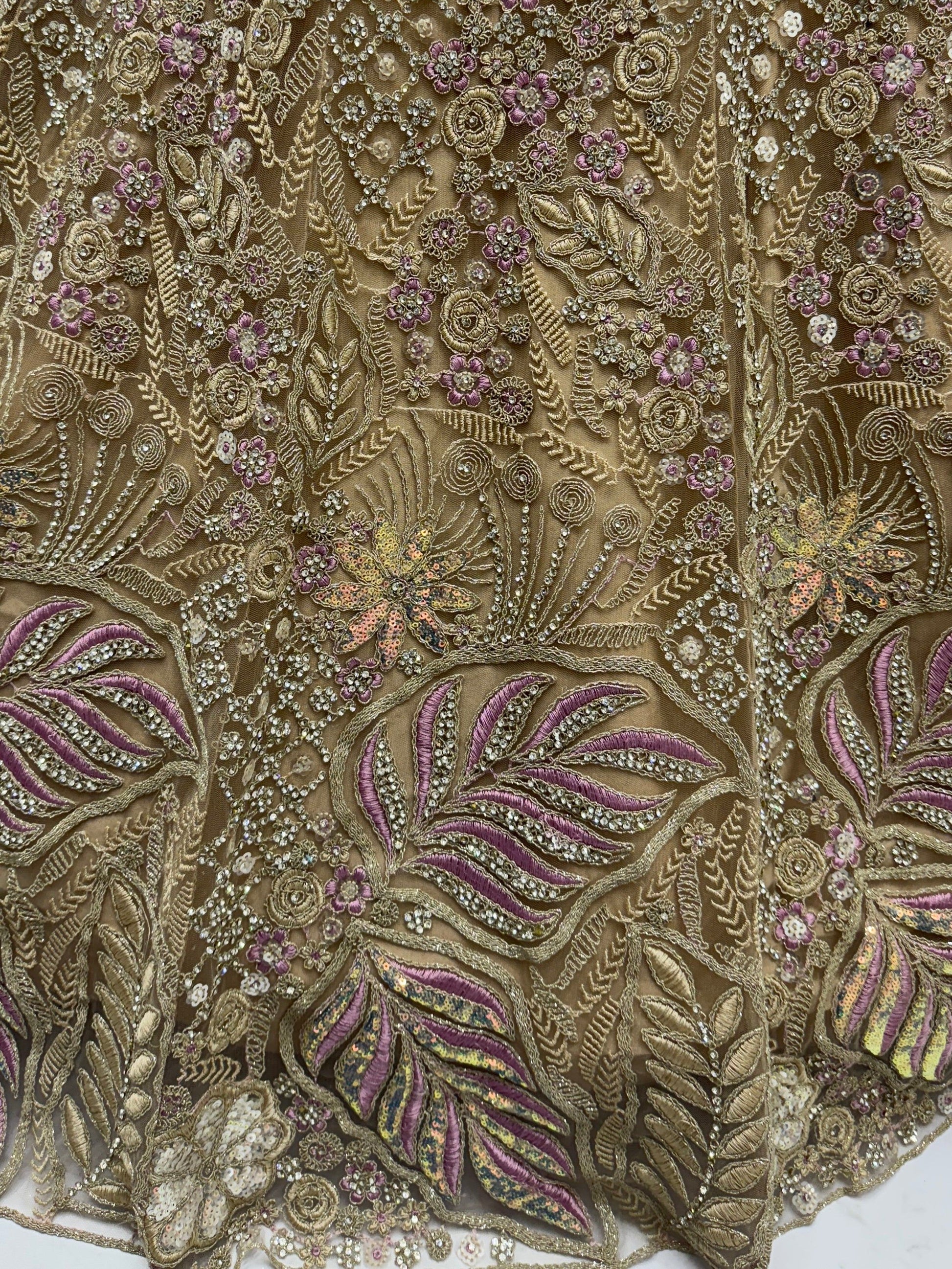 Fantabulous Golden Zircon Work Net Bridal Wear Lehenga Choli With Dupatta - Zeel Clothing