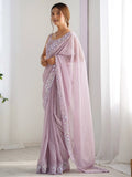 Fantabulous Lavender Embroidered Georgette Wedding Wear Saree - Zeel Clothing