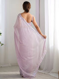 Fantabulous Lavender Embroidered Georgette Wedding Wear Saree - Zeel Clothing