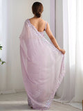 Fantabulous Lavender Embroidered Georgette Wedding Wear Saree - Zeel Clothing