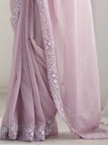 Fantabulous Lavender Embroidered Georgette Wedding Wear Saree - Zeel Clothing