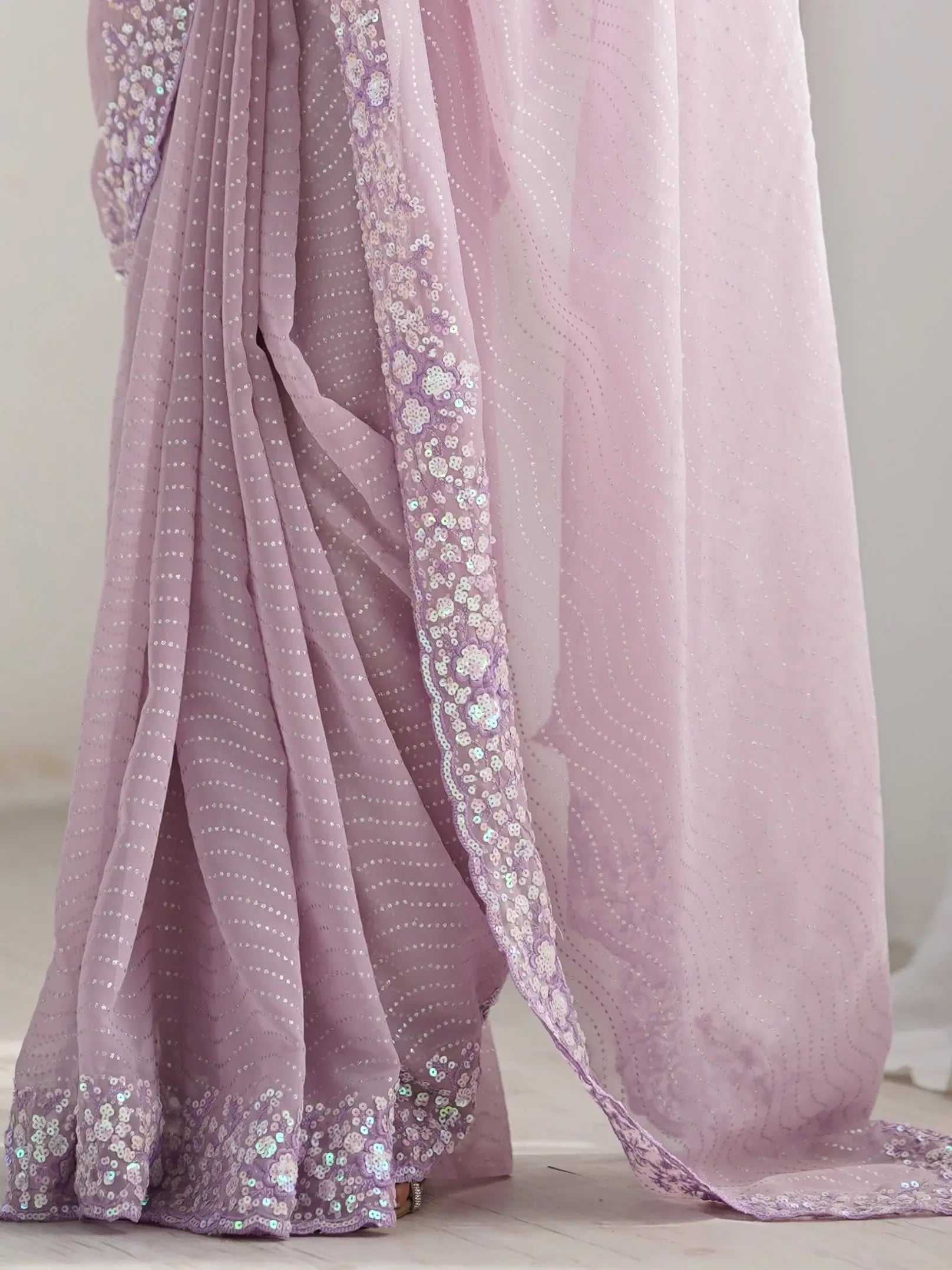 Fantabulous Lavender Embroidered Georgette Wedding Wear Saree - Zeel Clothing