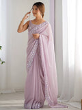 Fantabulous Lavender Embroidered Georgette Wedding Wear Saree - Zeel Clothing