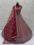 Fantabulous Red Dori Embroidered Net Bridal Lehenga Choli With Dupatta - Zeel Clothing