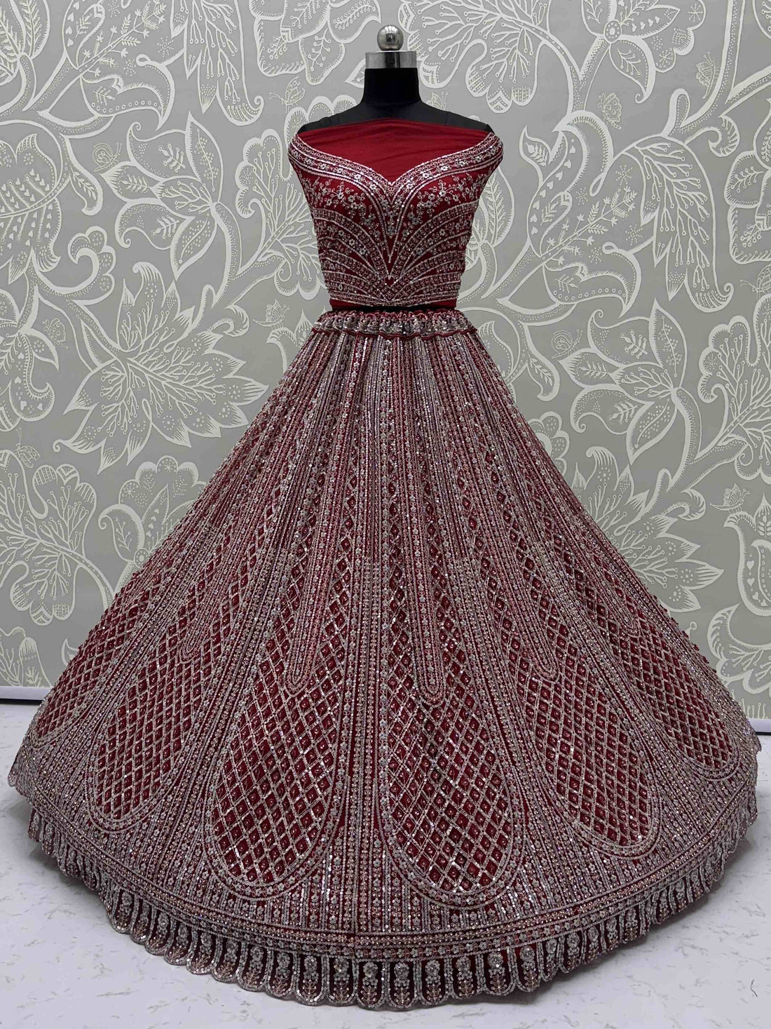Fantabulous Red Dori Embroidered Net Bridal Lehenga Choli With Dupatta - Zeel Clothing