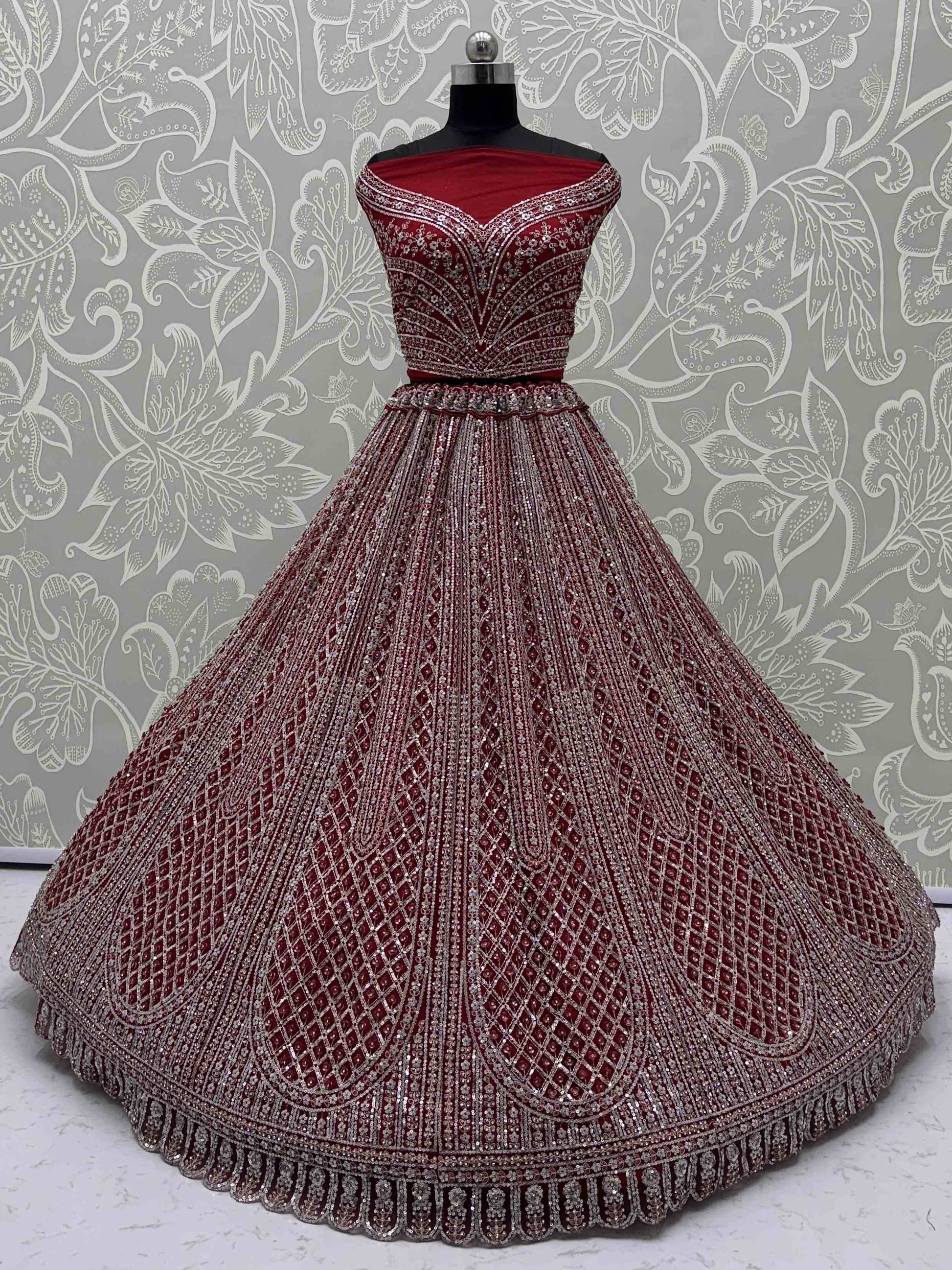 Fantabulous Red Dori Embroidered Net Bridal Lehenga Choli With Dupatta - Zeel Clothing