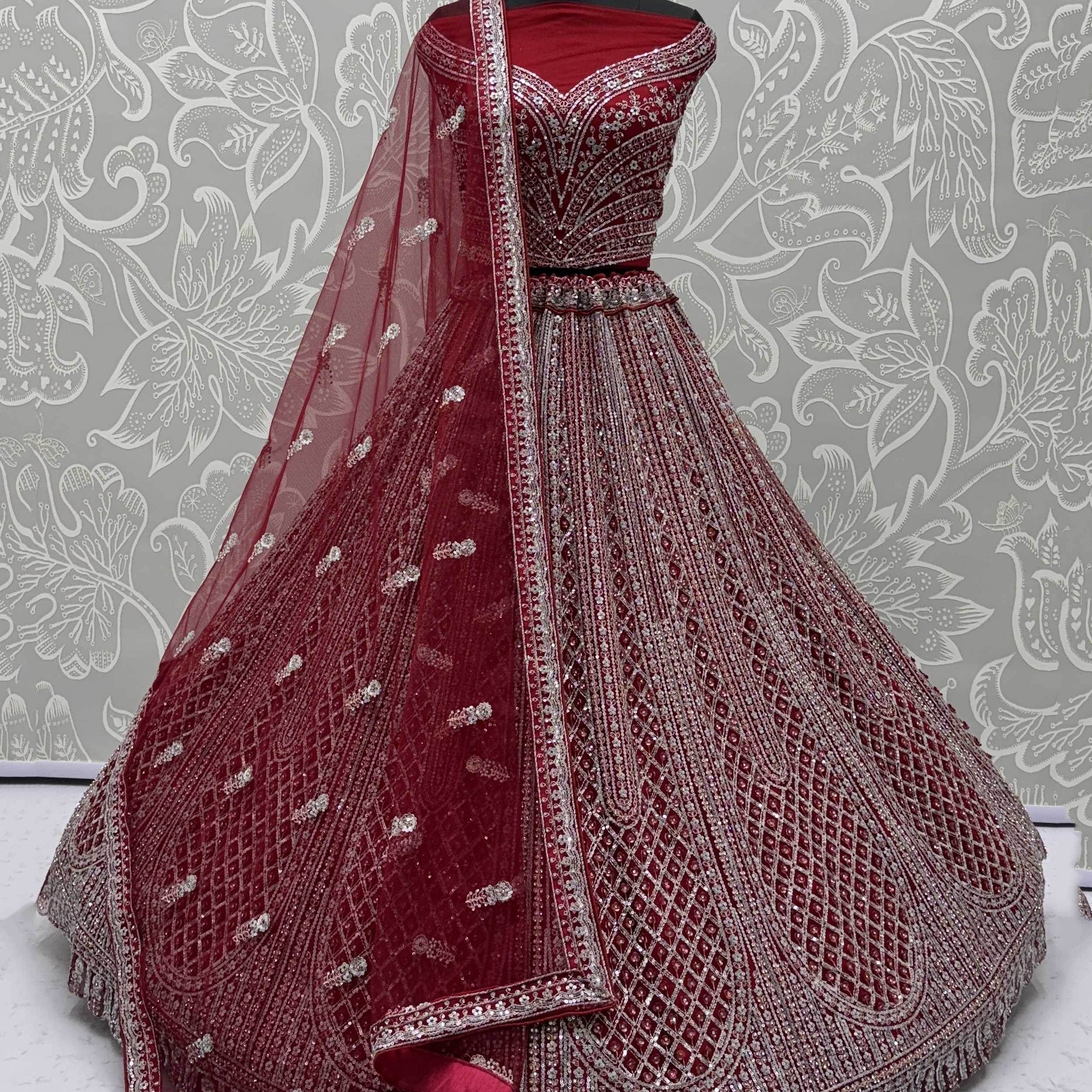 Fantabulous Red Dori Embroidered Net Bridal Lehenga Choli With Dupatta - Zeel Clothing