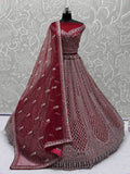 Fantabulous Red Dori Embroidered Net Bridal Lehenga Choli With Dupatta - Zeel Clothing