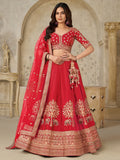 Fantabulous Red Zari Work Silk Bridal Lehenga Choli With Dupatta